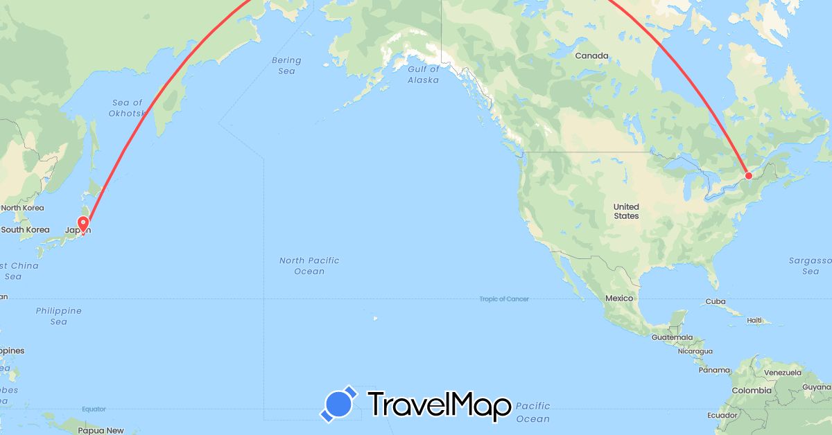 TravelMap itinerary: driving, hiking in Canada, Japan (Asia, North America)